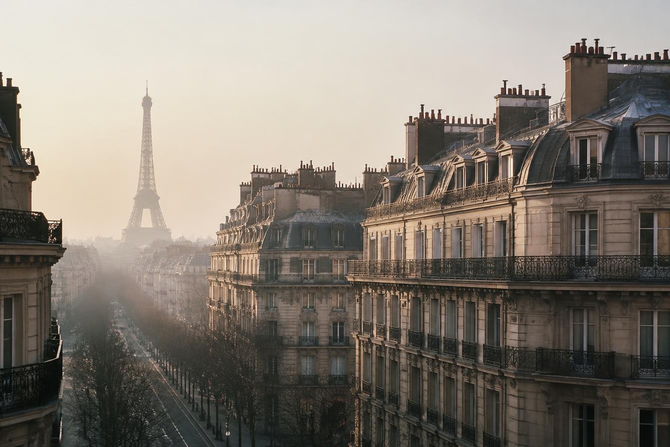 Paris avenue at dawn — illustrative